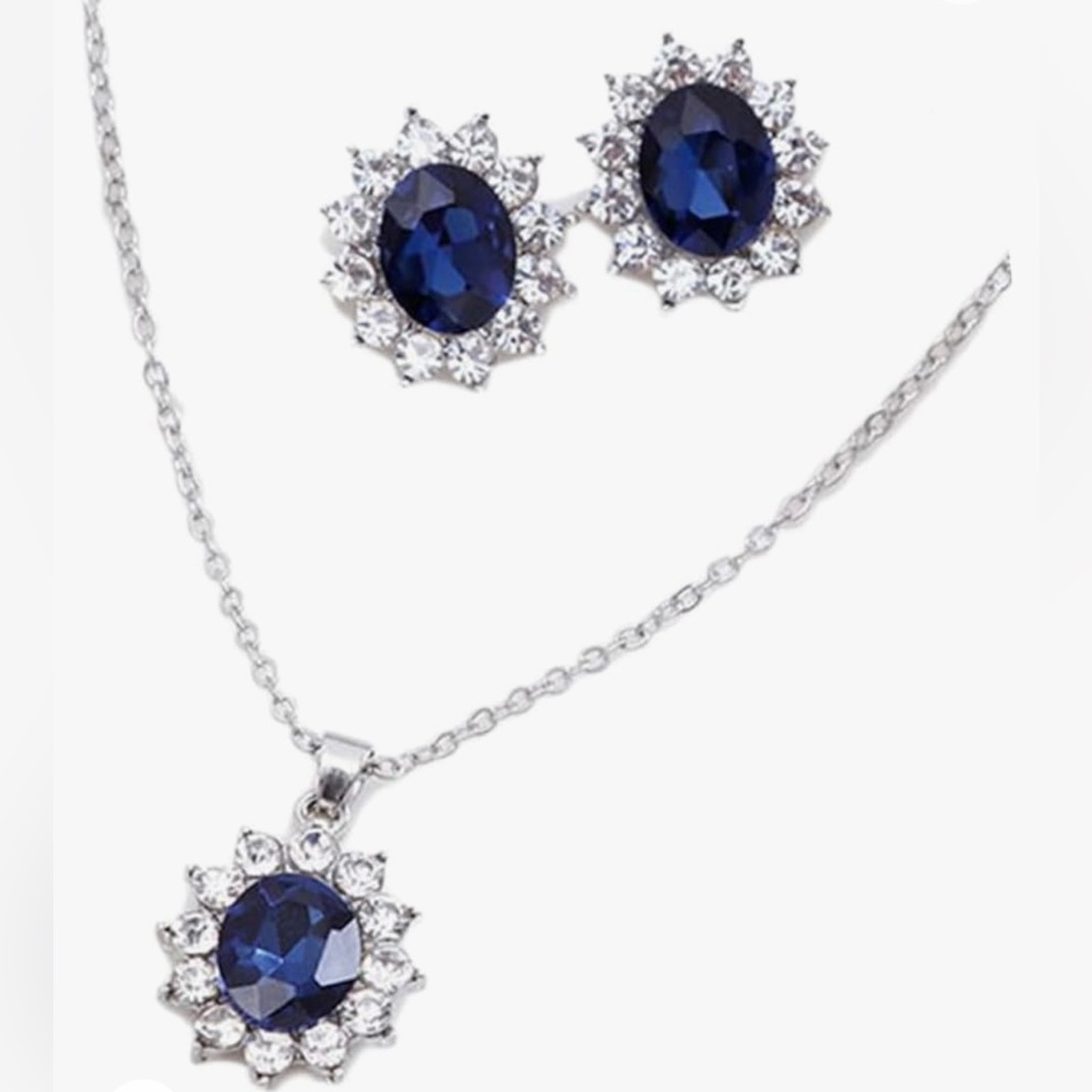 SOIMISS Jewelry Set. Artificial Sapphire Bridal Necklace Diamond Earring Set